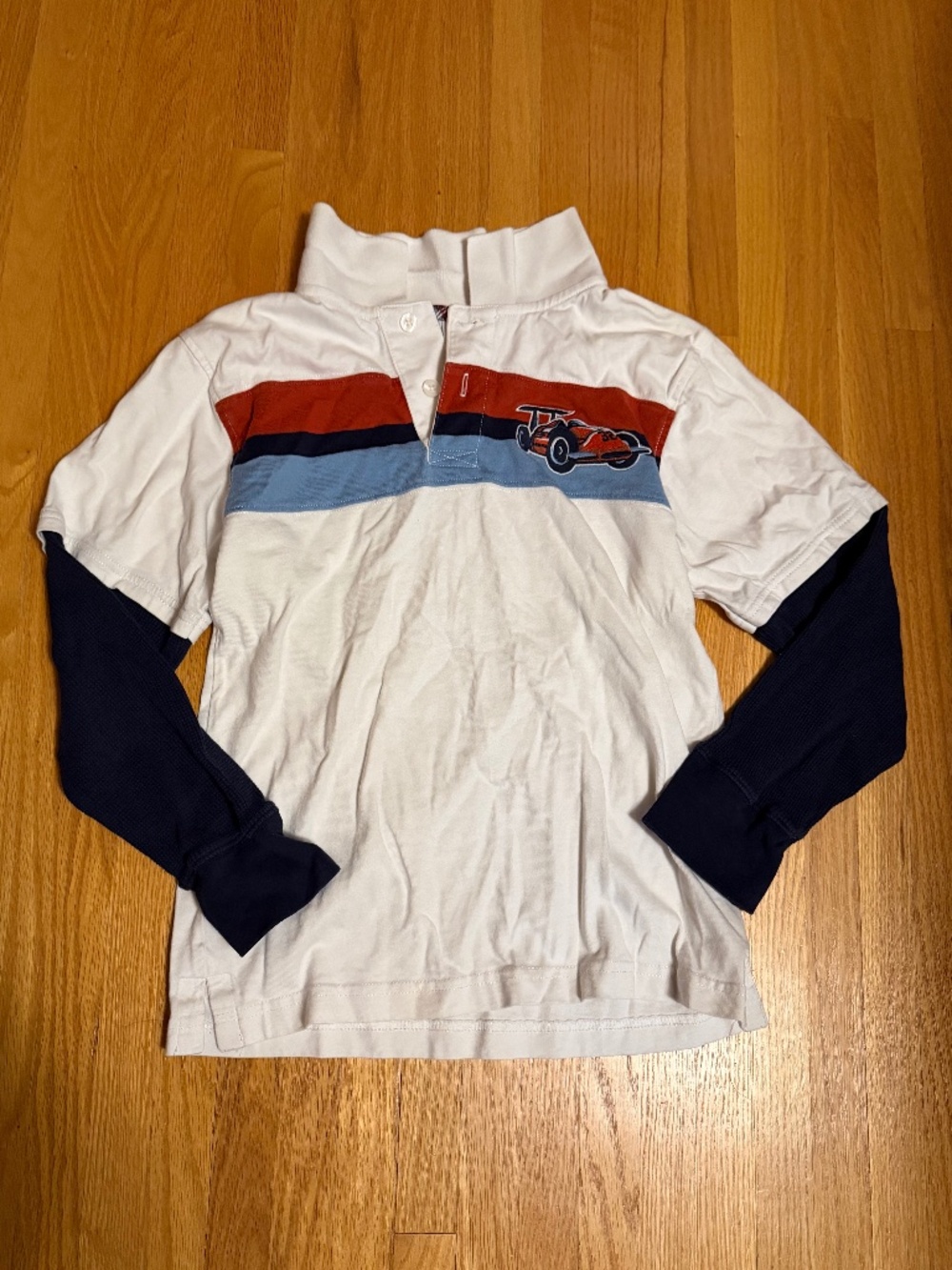 Gymboree Cotton Collar Long Sleeve Tee with Car embroidery - size 10